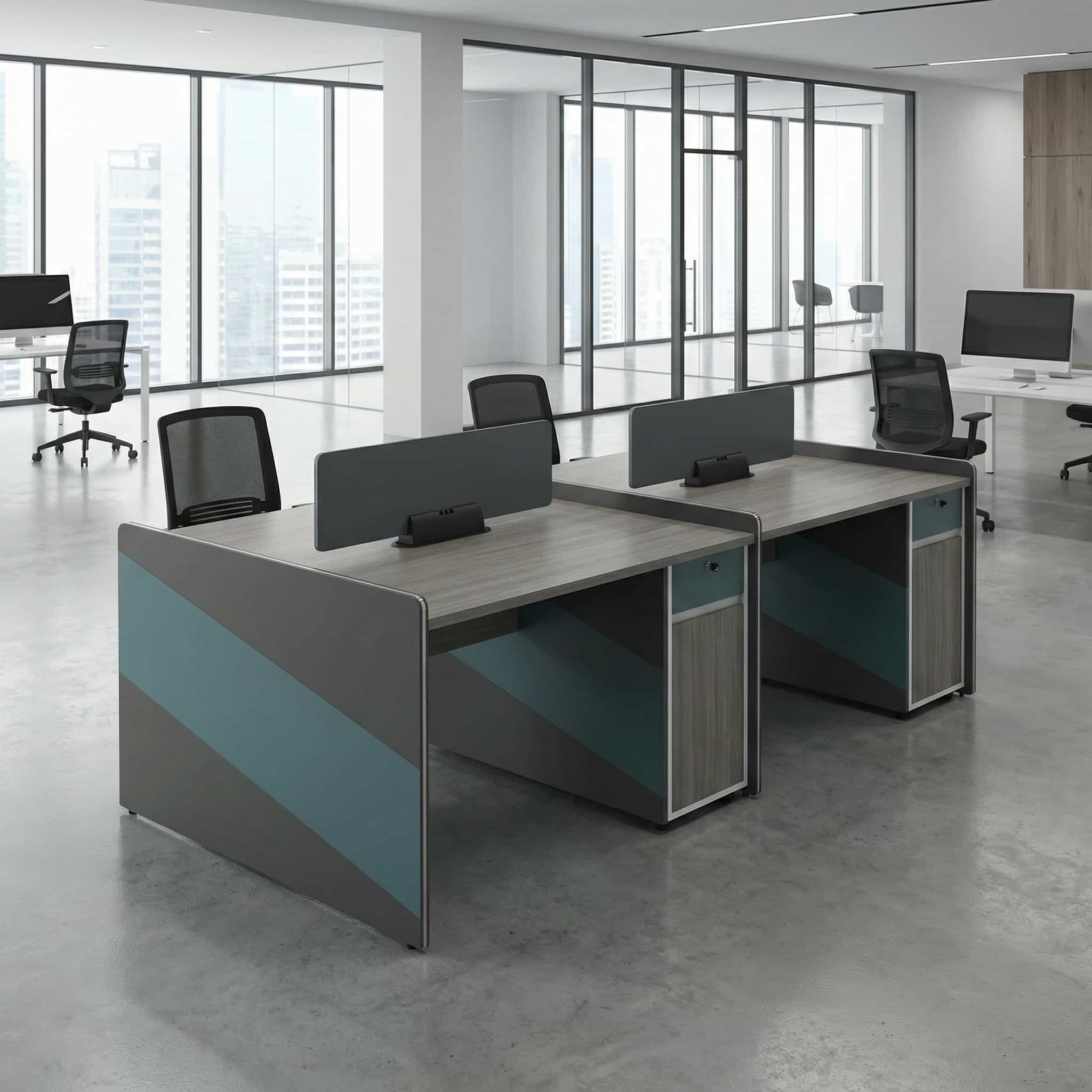 4-Way Open Office Workstation with Privacy Panels