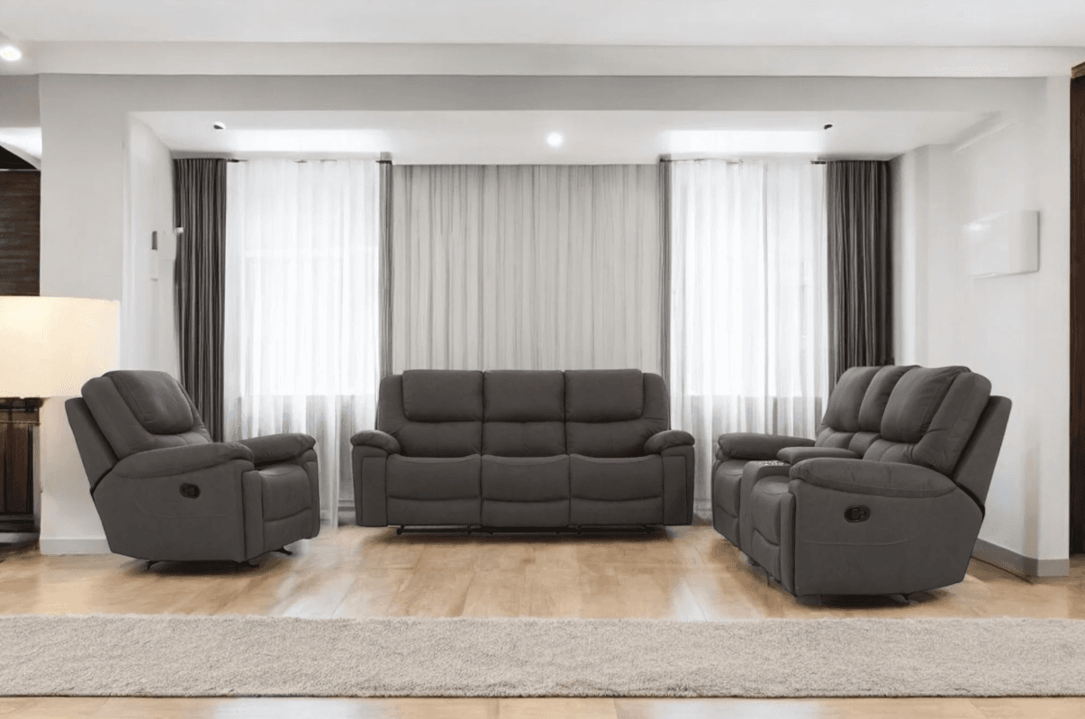 Fabric Recliner Grey Sofa